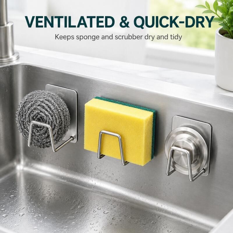 Commercial Kitchen Sink - Samoprzylepny uchwyt na gąbkę ze stali