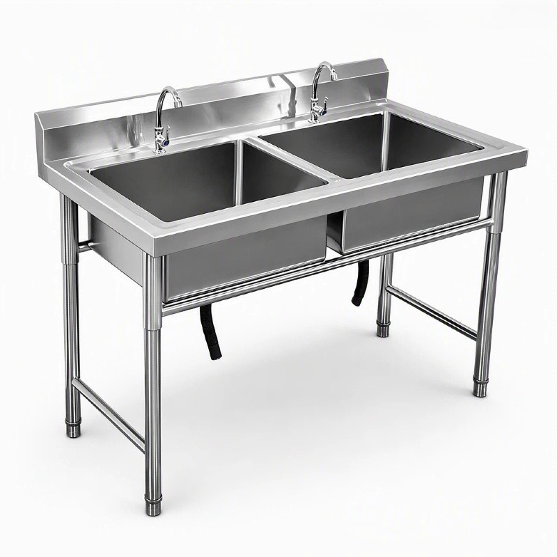 Commercial Kitchen Backsplash - Komercyjny wolnostojący zlew kuchenny z podwójną